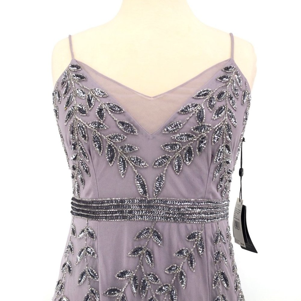 Adrianna Papell Vine Beaded Illusion V-Neck Gown - Picture 3 of 8